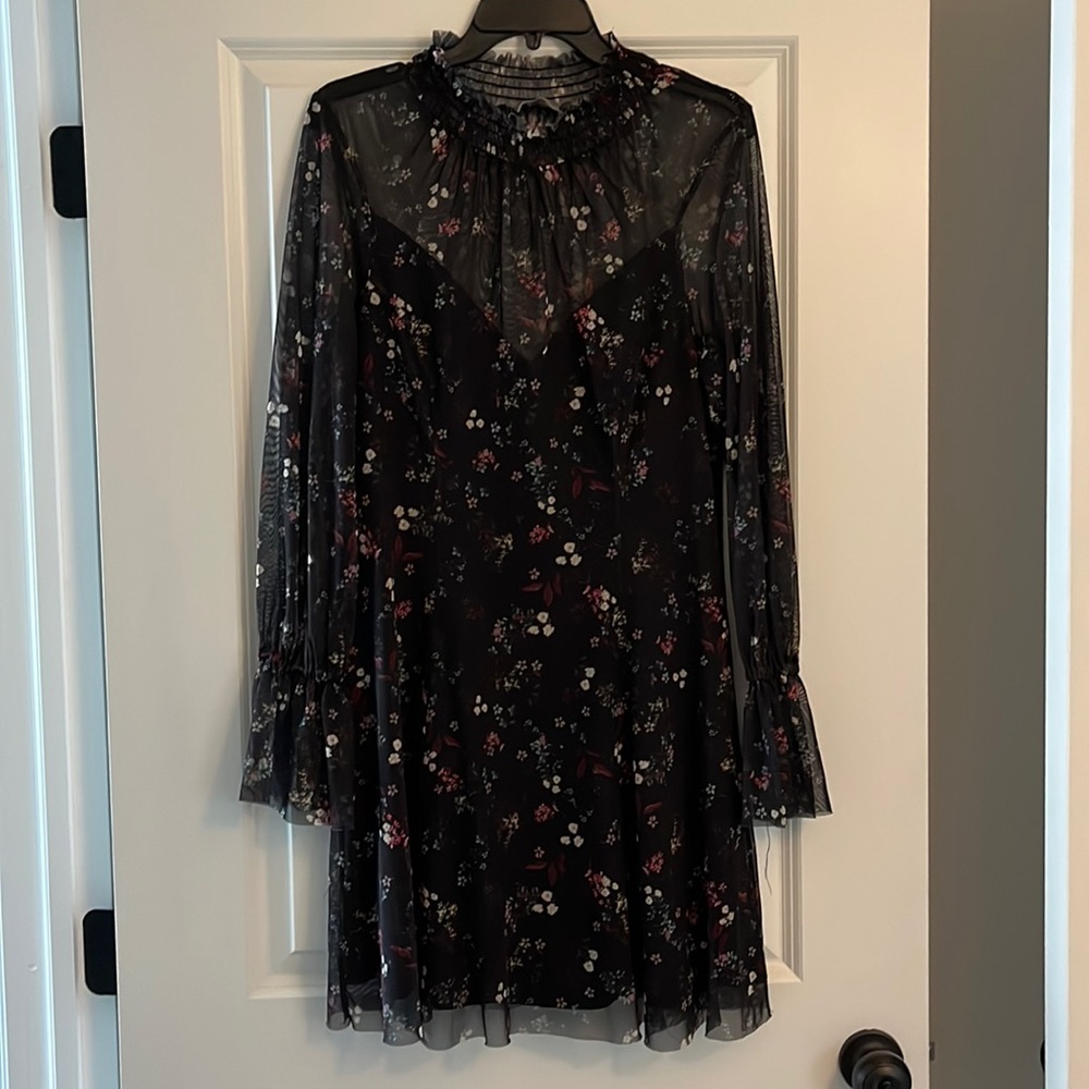 ASOS Floral High Neck Mesh Overlay Floral Dress SIZE 10